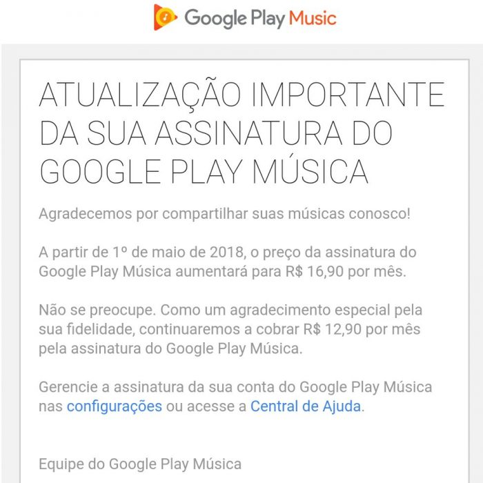Google Play Música aumenta preços da assinatura individual e