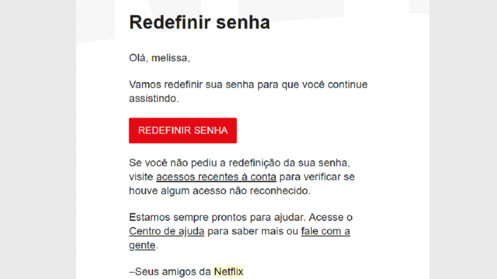 Redefinir Senha Netflix Email