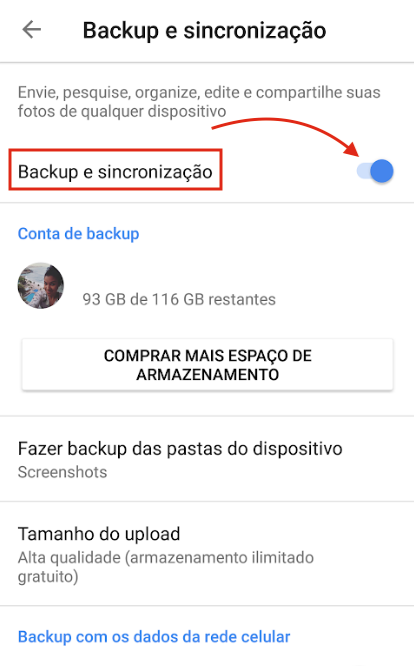 Backup Google Fotos Ativar