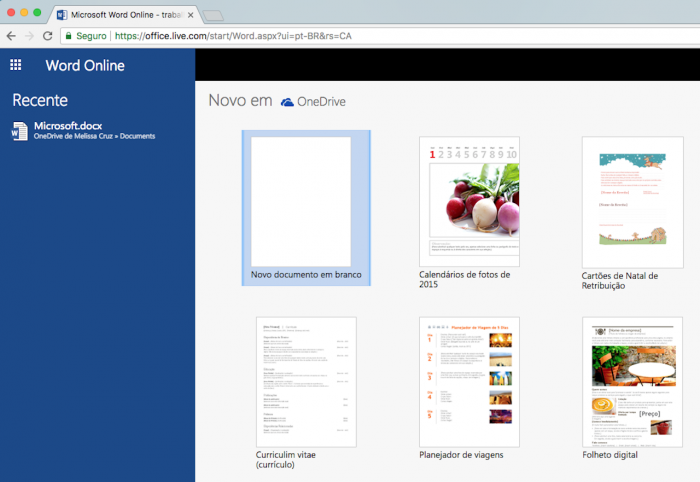 Novo(a) documento do microsoft office word