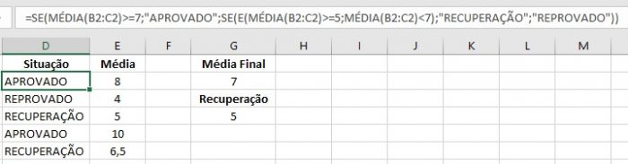 Função SE para Conceitos em Notas Escolares no Excel 05 