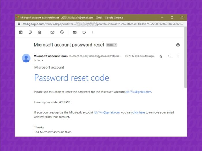 Email da Microsoft para redefinir senha (imagem: Emerson Alecrim/Tecnoblog)