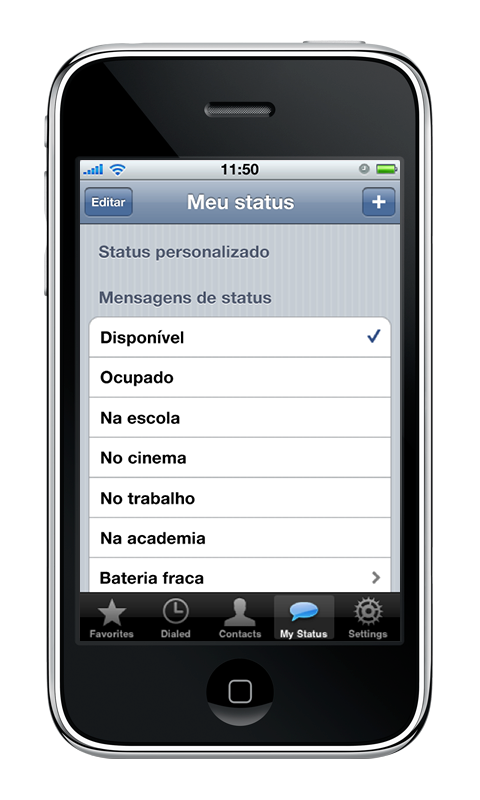 Primeira versão do Status do WhatsApp (antigo) em 2009