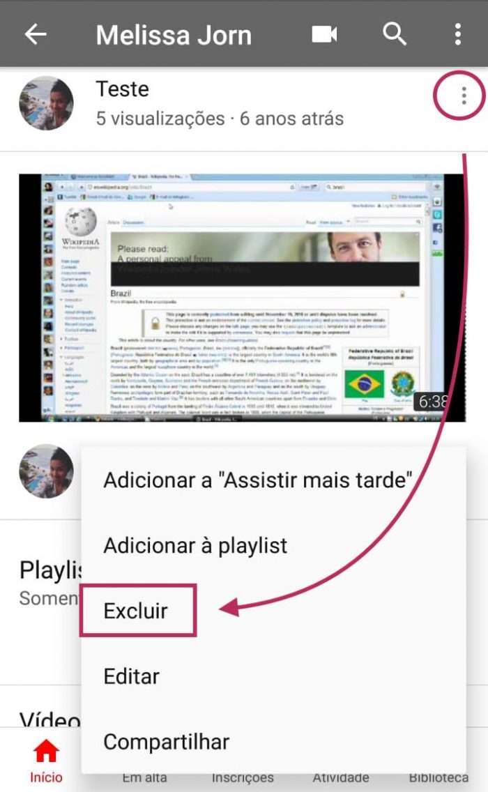 Excluir Video do YouTube no Android