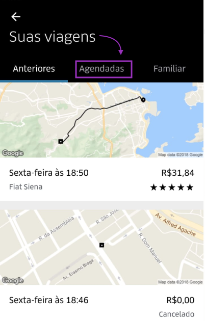 Suas Viagens Agendadas Uber