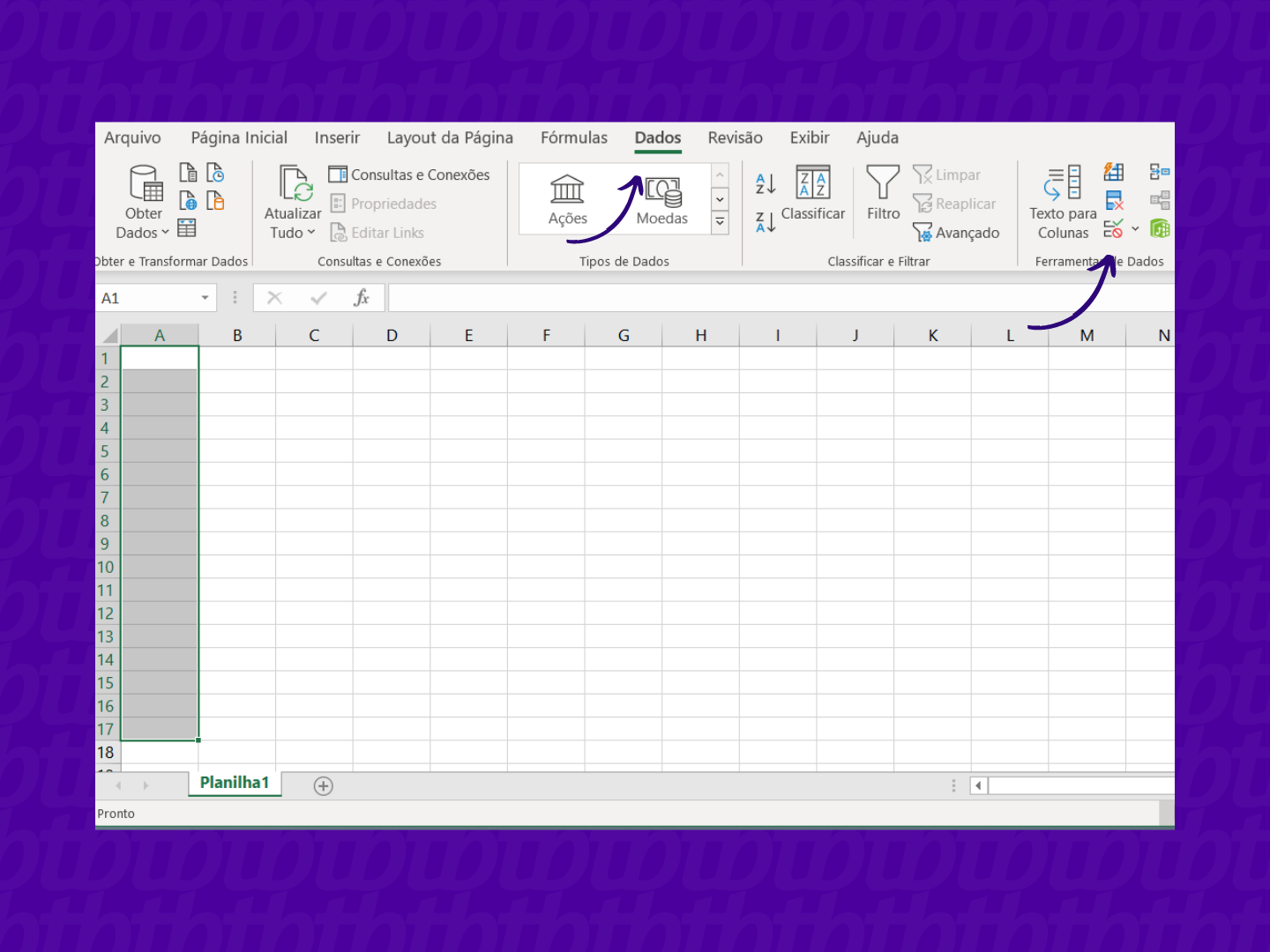 Caminho para acessar "Validação de dados" no Excel