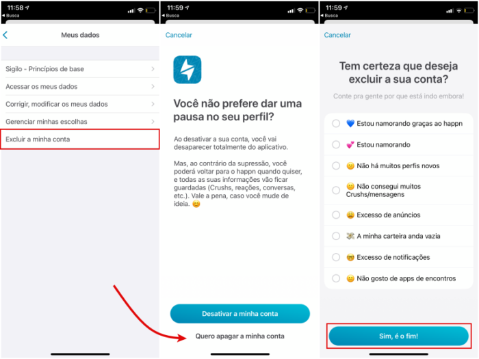 Excluir conta no Happn (Imagem: Reprodução/Happn)