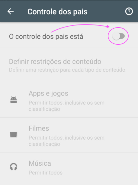 Controle de Pais Google Play Store