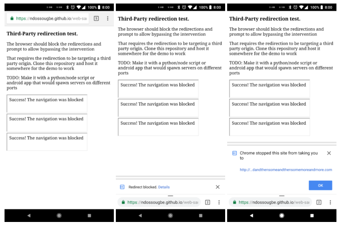 Redirects e InfoBars no Chrome do Android