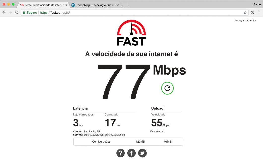 Teste de Velocidade Internet Vivo