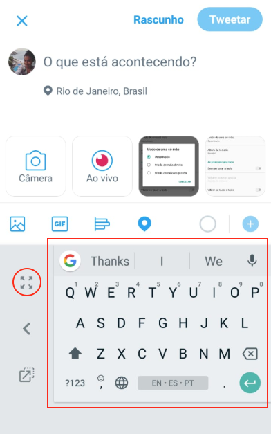 Digitar com uma das mãos Twitter GBoard