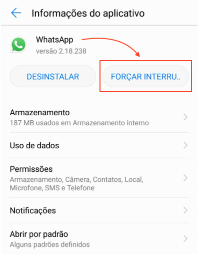 Forçar Interrupção WhatsApp não receber mensagens
