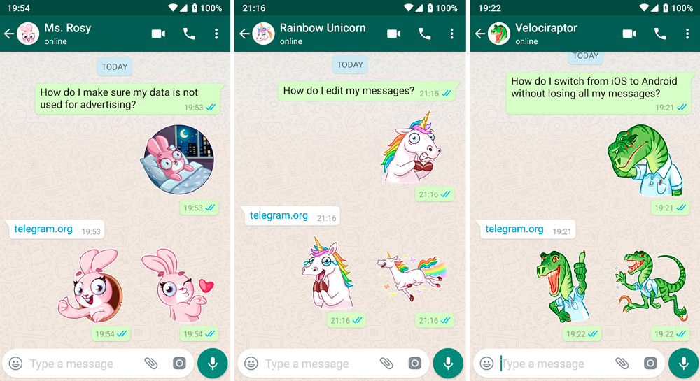 Telegram publica stickers para serem usados no WhatsApp