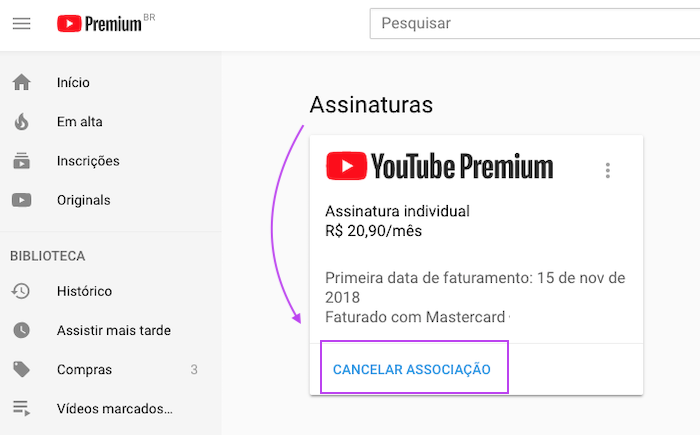 Cancelar Youtube Premium