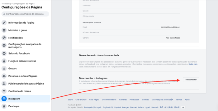Como vincular minha conta do Facebook a um Instagram profissional?