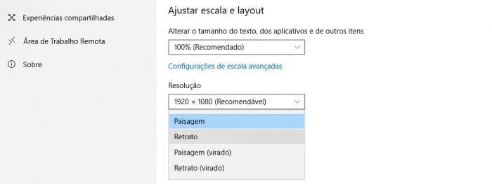 Configurações do Windows 10 de orientação de tela / como desvirar a tela do notebook 