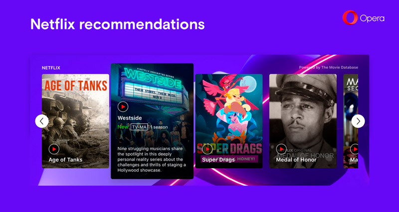 Opera 57 oferece sugestões do que assistir na Netflix