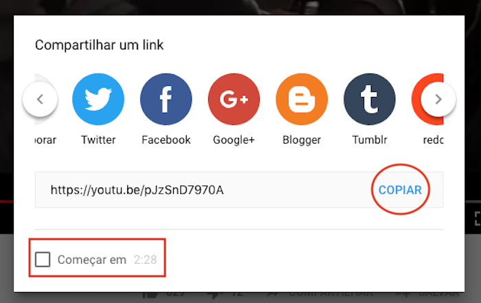 Compartilhar vídeo YouTube WhatsApp