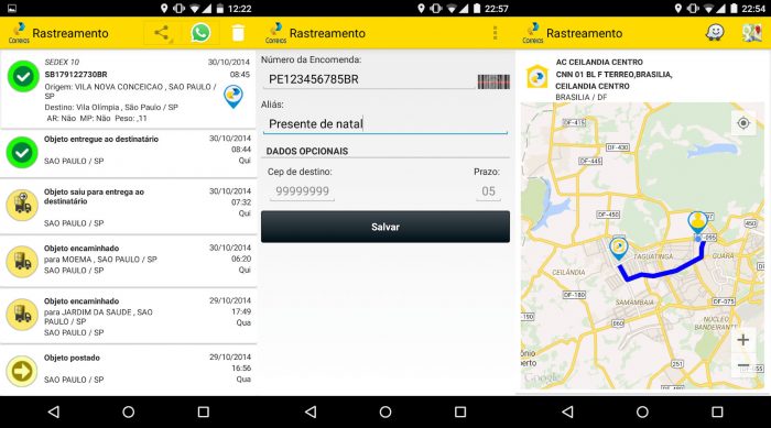 Android / SRO Mobile / rastreamento correios
