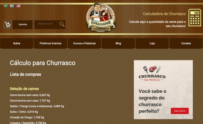 Web / calculadora do site Embaixador do Churrasco / como calcular churrasco