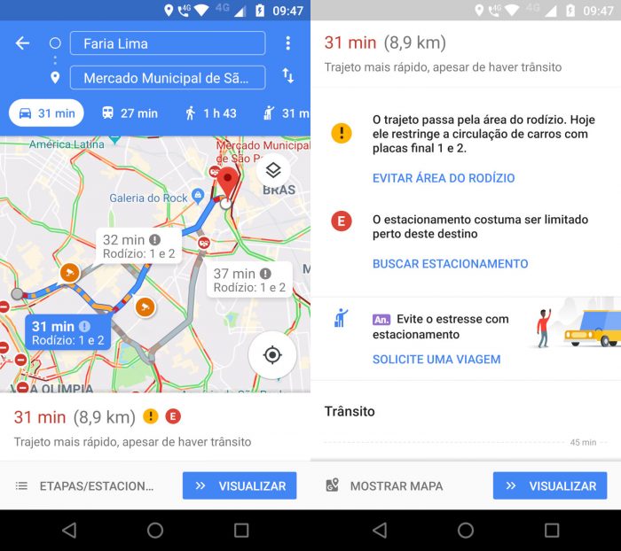 Android / Google Maps / estacionamento