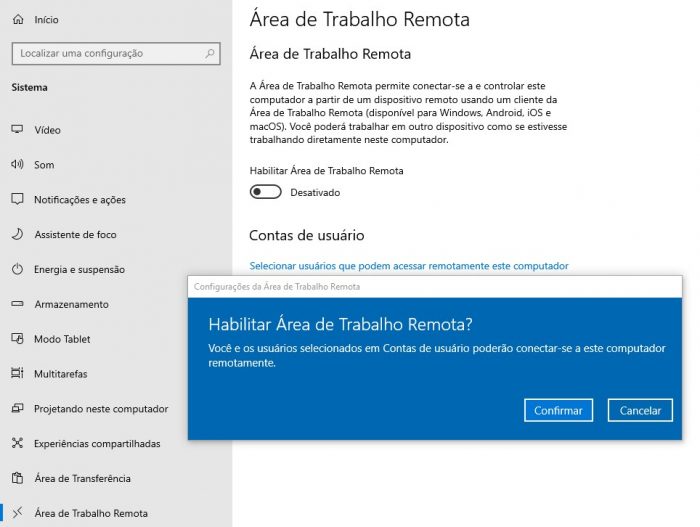 Windows 10 / Área de Trabalho Remota