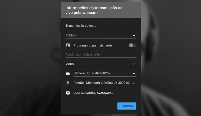 Teste de Transmissão ao vivo