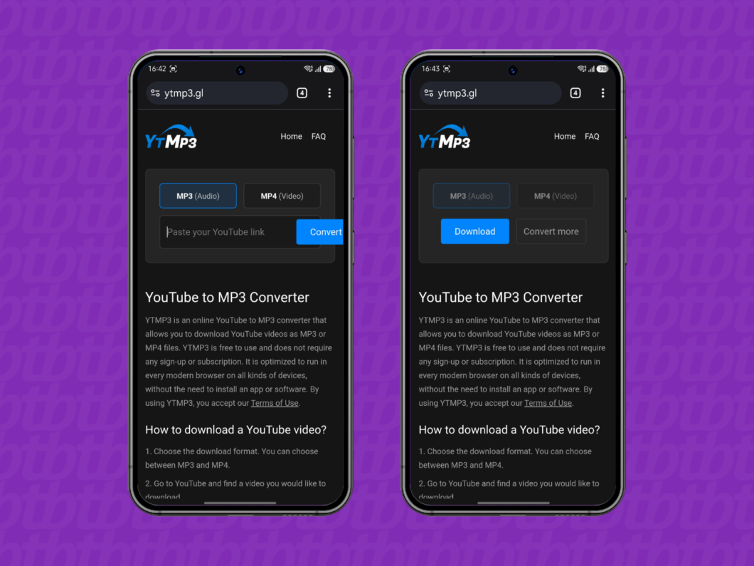 Tela do site YTMP3 para converter link do YouTube em MP3 e baixar o arquivo áudio