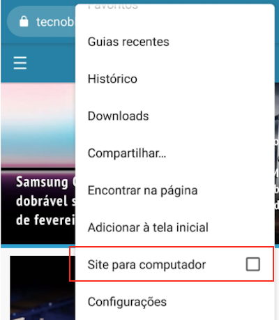 Google Chrome Versão Desktop no Celular