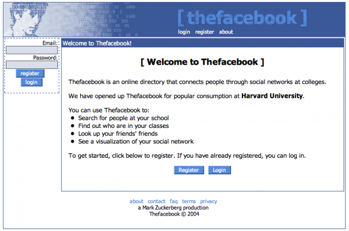 Thefacebook: primeira versão 2004 (Imagem: Reprodução/Wayback Machine)