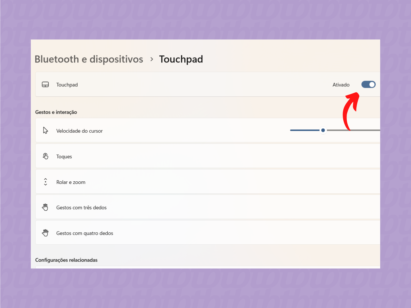 Ative ou desative a opção "Touchpad" para ligar ou desligar o periférico (Imagem: Reprodução/Tecnoblog)