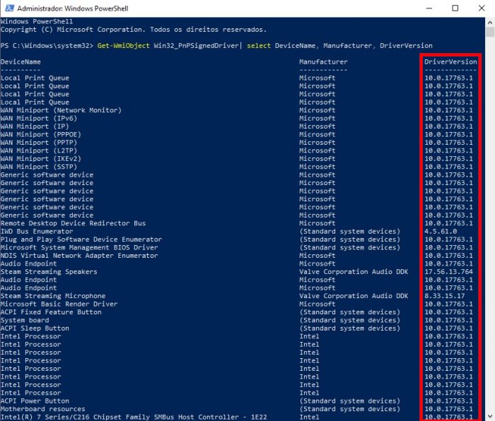 Windows 10 / PowerShell / como atualizar drivers