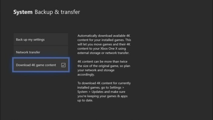 Microsoft / configuração do Xbox One X para baixar conteúdos 4K automaticamente