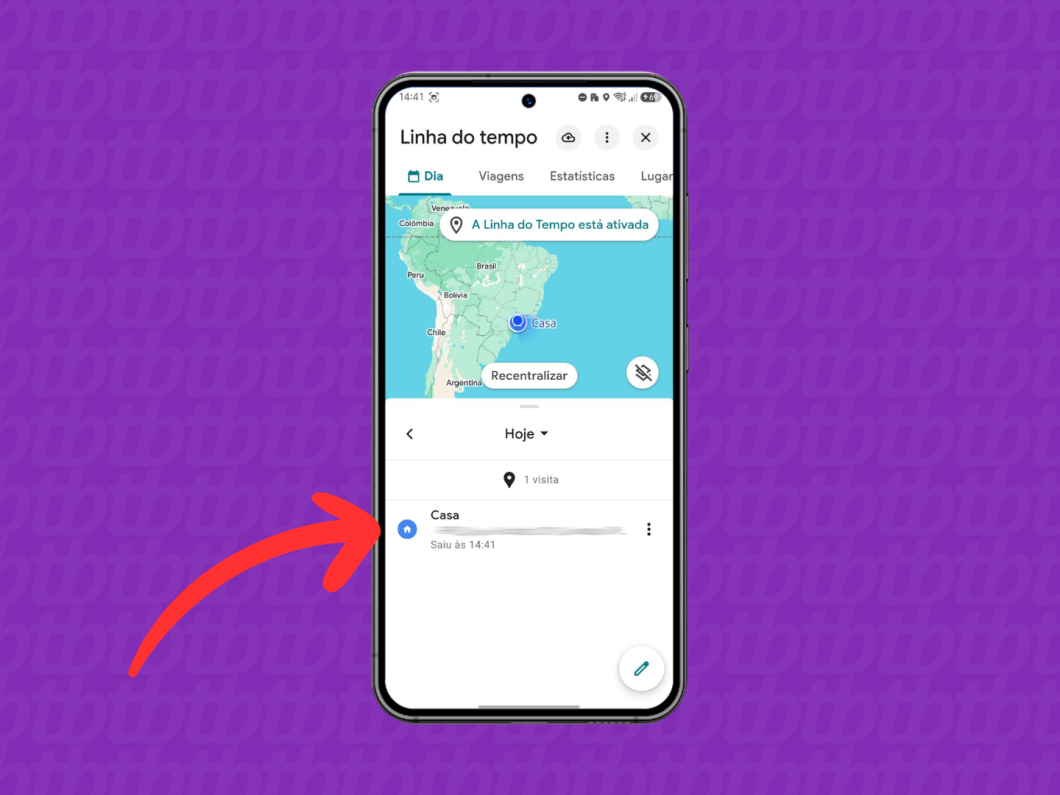 Tela do Google Maps mostrando a Linha do tempo com o último local registrado do iPhone em “Casa”