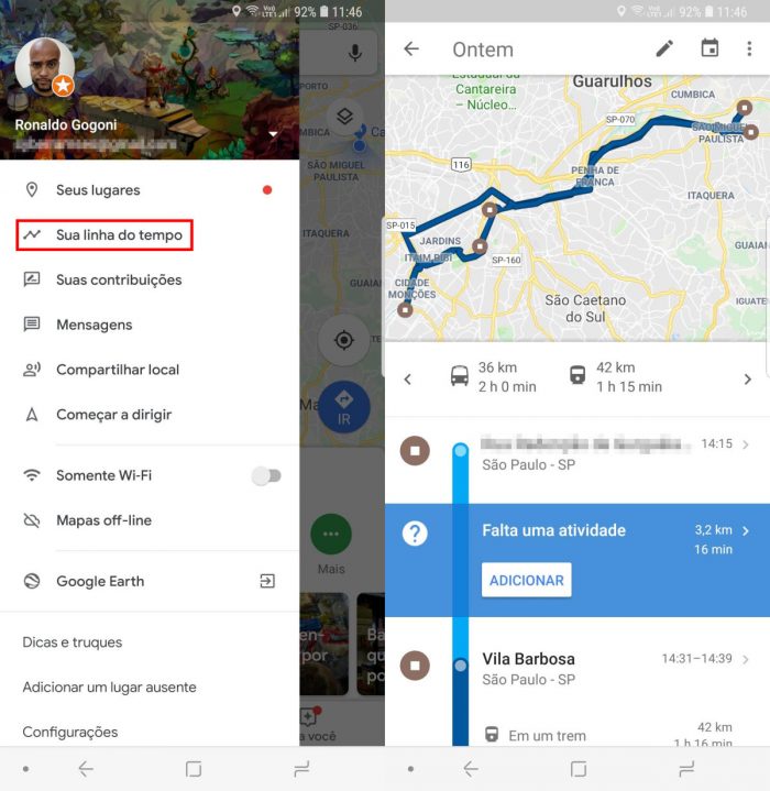 Android / Linha do Tempo do Google Maps / rastrear iphone pelo android