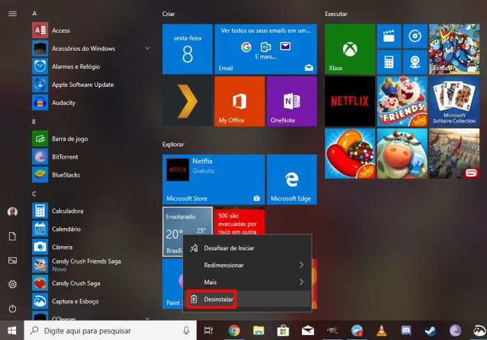 Microsoft / menu do Windows 10 / como desinstalar aplicativos nativos do windows 10