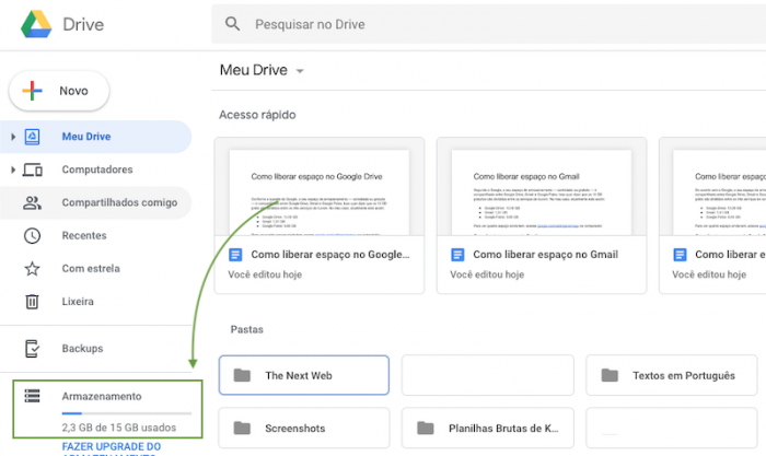 Espaço no Google Drive