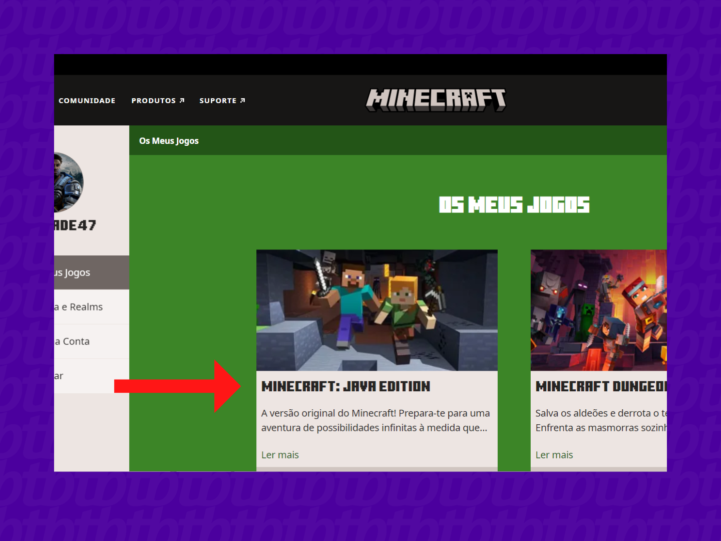 Imagem conta Minecraft - como mudar o nome em minecraft