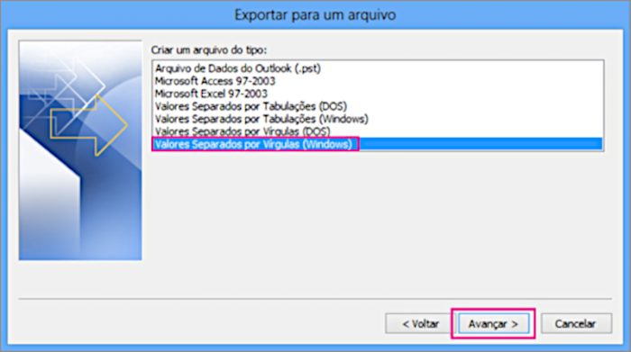 Outlook / exportar contatos outlook