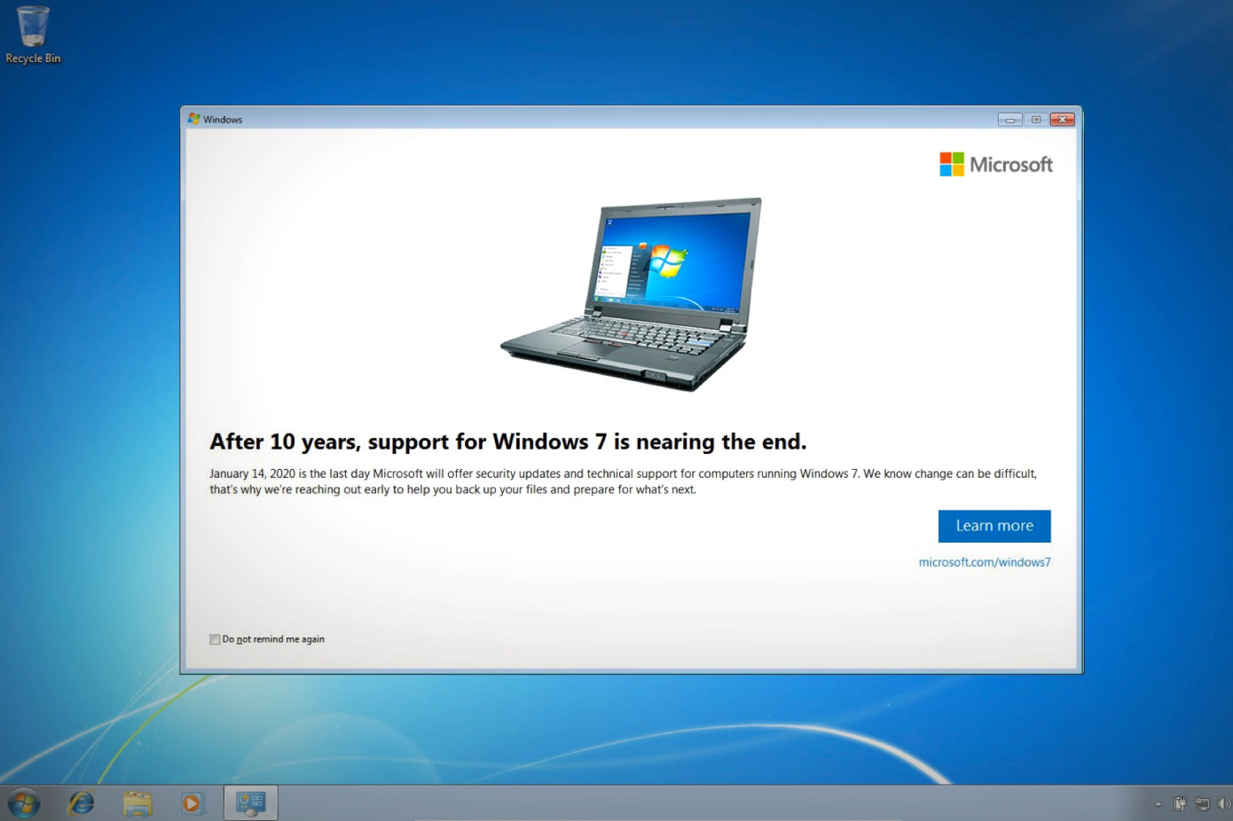 Windows 7 é atualizado para avisar que suporte acaba em janeiro de 2020