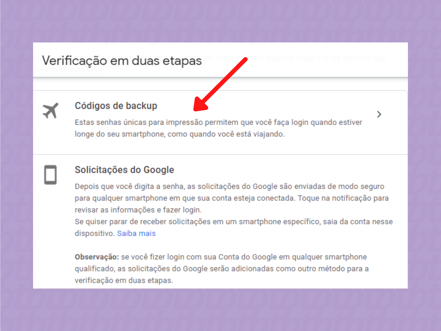 screenshot codigo de backup google