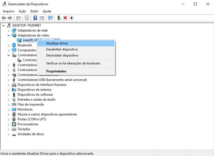 Windows 10 / Gerenciador de Dispositivos / atualizar drivers