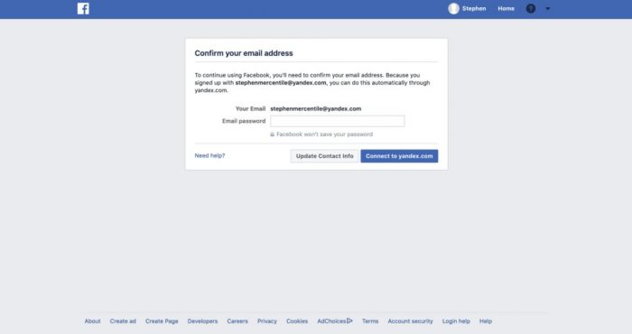 facebook solicitando senha de email
