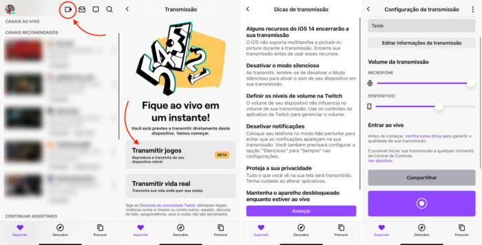 Fazer transmissão na Twitch pelo celular (Imagem: Reprodução/Twitch)