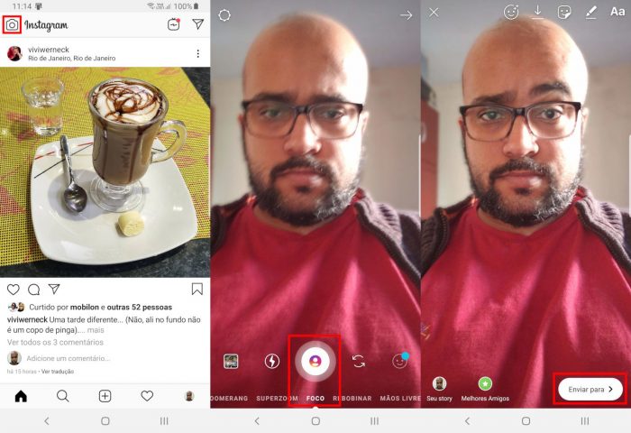 Android / Instagram / modo foco instagram