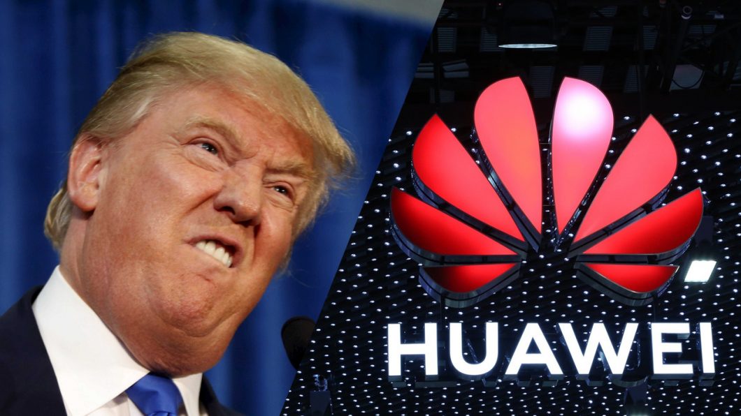 Foto de Donald Trump e marca da Huawei