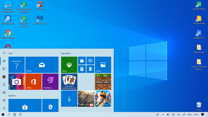Windows 10 Desktop Tema Claro com Menu Iniciar