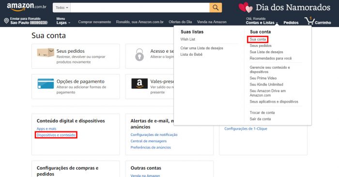 Amazon / configurações de conta / como sincronizar kindle