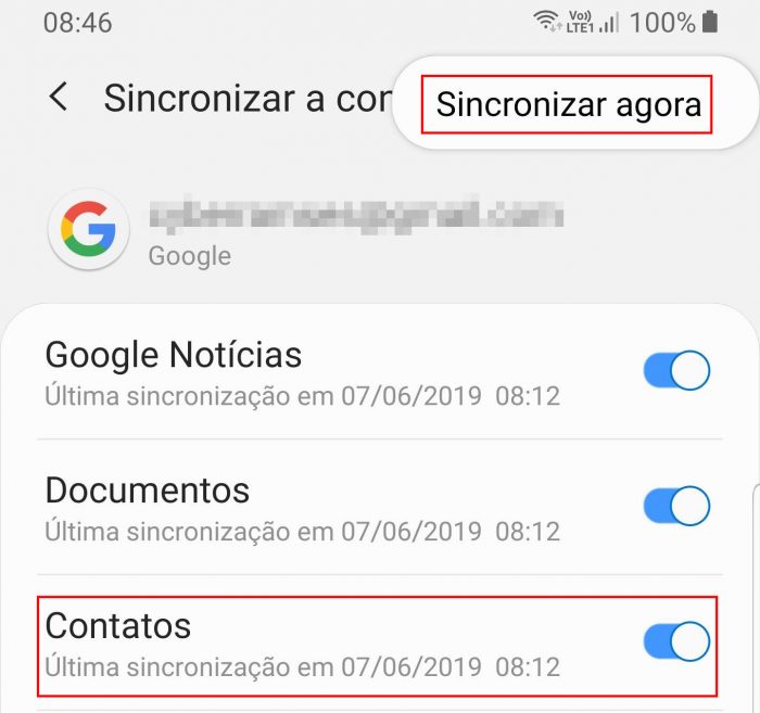 Android / Conta do Google / como sincronizar contatos