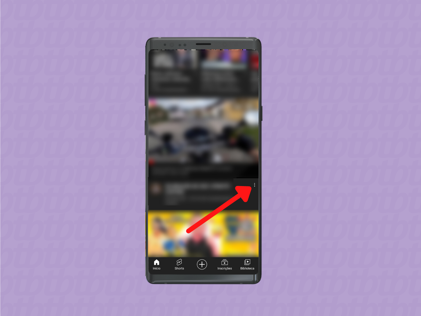 Seta indicando o menu de opções de um vídeo visto pelo celular